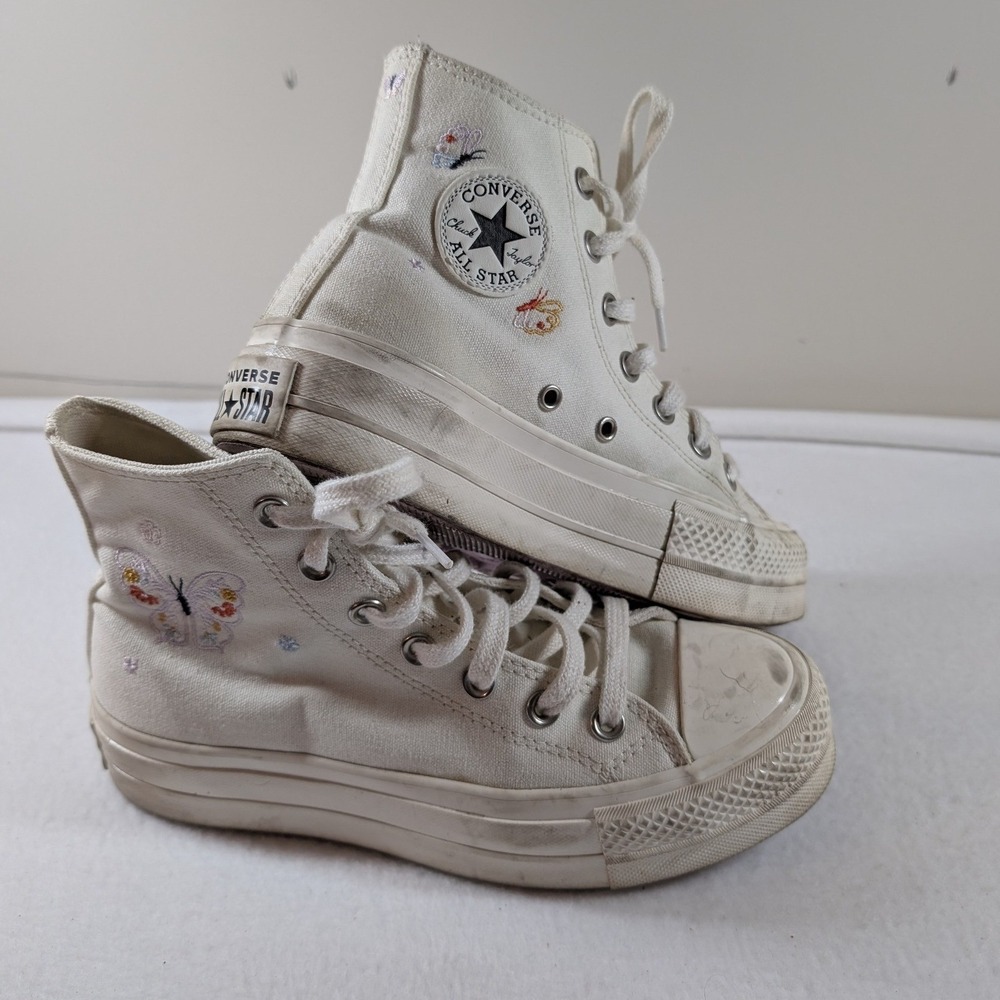 Converse Platform 6 White Embroidered butterfly and flowers - Picture 1 of 10